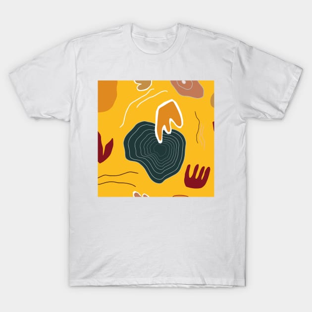 Abstract Autumn Shapes Yellow T-Shirt by FoxParadox